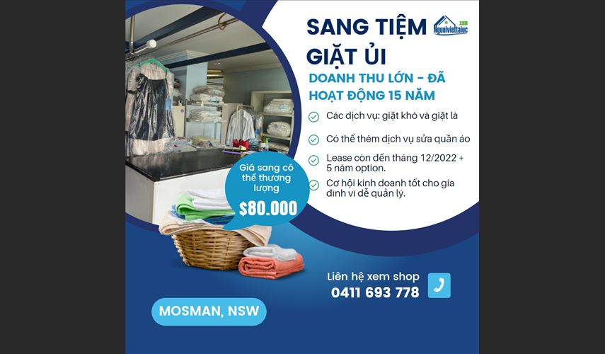 Sang lại tiệm giặt ủi doanh thu lớn, đã hoạt động hơn 15 năm