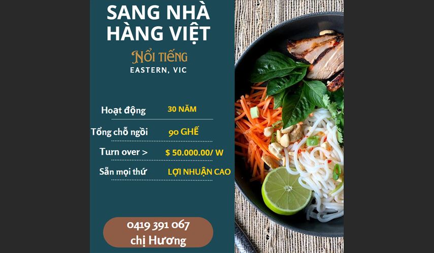 Sang lại nhà hàng Việt nổi tiếng trong vùng, lợi nhuận rất cao