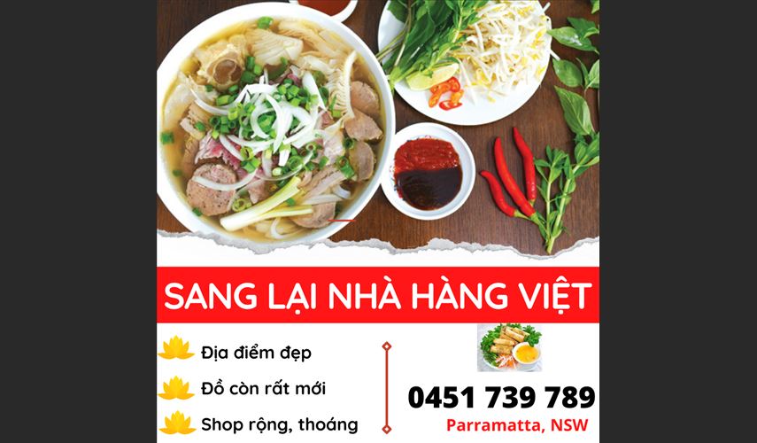 Nhà hàng Việt địa điểm đẹp, thoáng vùng Parramatta cần sang lại