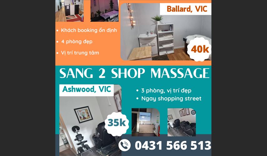 Sang lại 2 shop massage tiềm năng trung tâm ở Ballarat & Ashwood