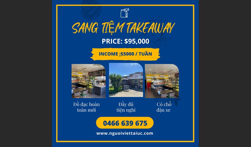 Tiệm takeaway income $5000 / tuần vùng Campbellfield cần sang 