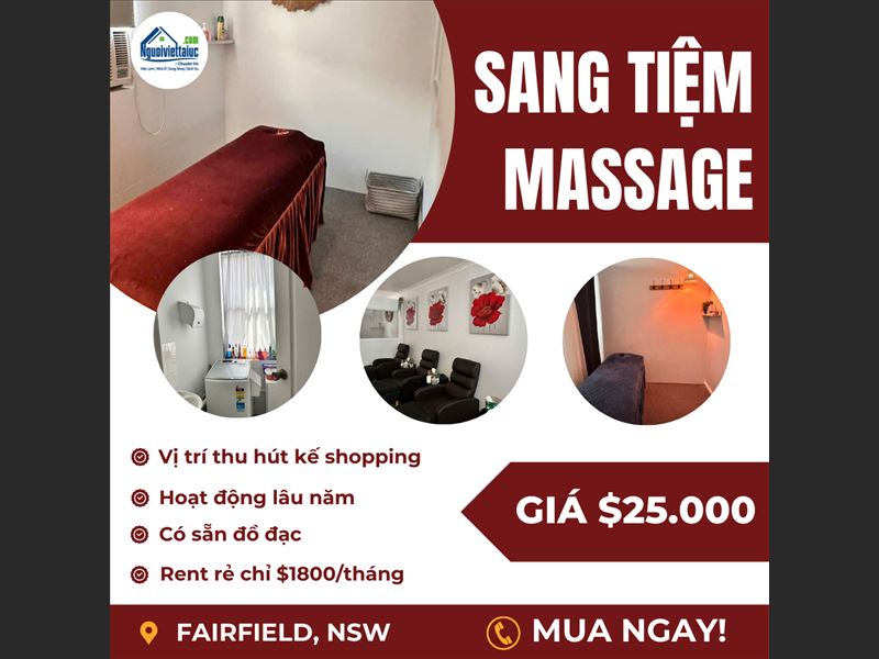 Sang gấp tiệm massage vùng Fairfield, rent & giá sang rất rẻ